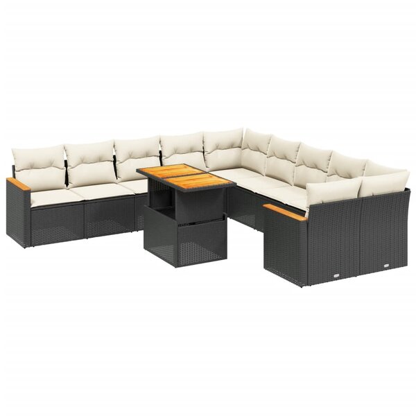 vidaXL Salon de jardin 11 Pièces avec coussins noir résine tressée