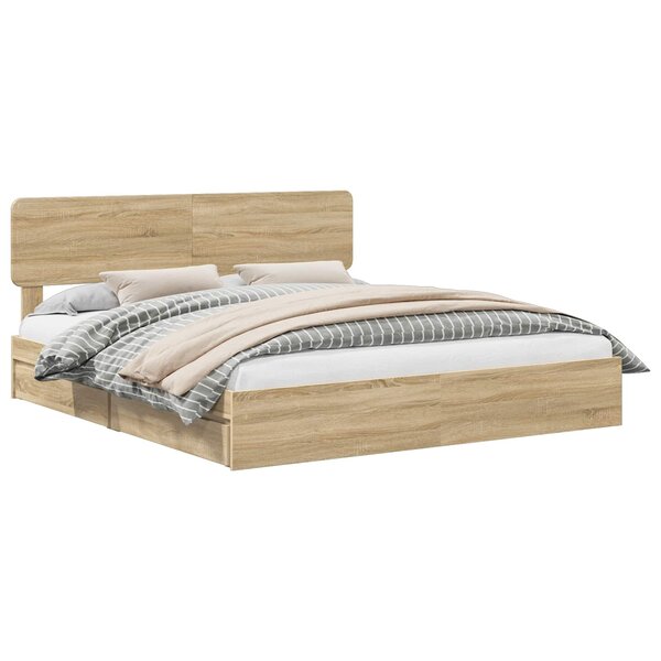 vidaXL Lit de Rangement Chêne Sonoma 200 x 200 cm Bois d'ingénierie