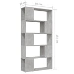 Vidaxl bibliothèque de séparation gris béton 80x24x155 cm aggloméré