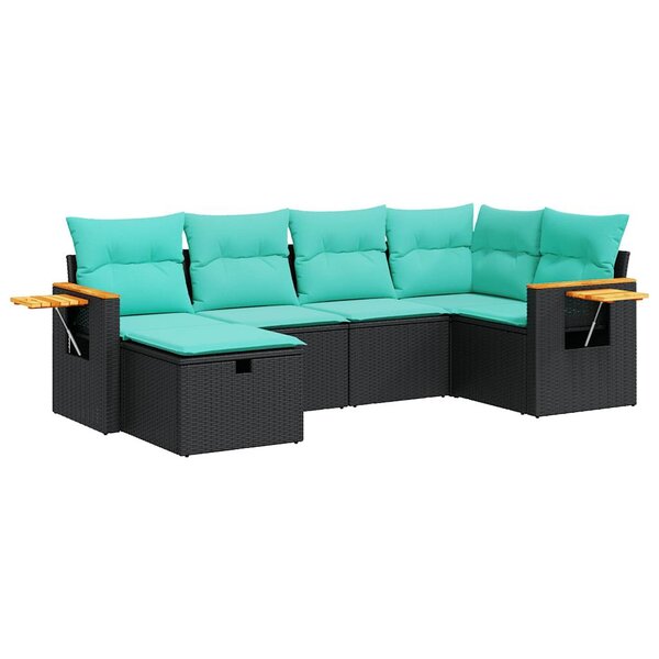 vidaXL Salon de jardin 6 Pièces avec coussins noir résine tressée