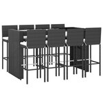 vidaXL Ensemble de bar de jardin 9 Pièces avec coussins noir poly rotin