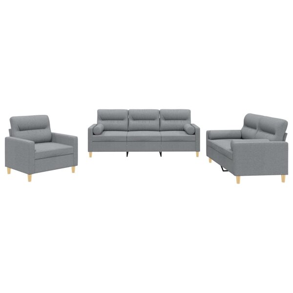 vidaXL Ensemble de canapés 3 Pièces coussins gris clair tissu