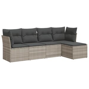 vidaXL Salon de jardin 5 Pièces avec coussins gris clair résine tressée