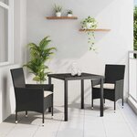 vidaXL Ensemble de salle à manger pour jardin 3 Pièces Noir Poly rotin