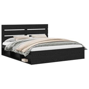 vidaXL Cadre de lit avec tête de lit Noir 180 x 200 cm Pin massif