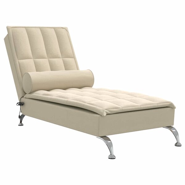 vidaXL Chaise longue de massage avec traversin crème tissu