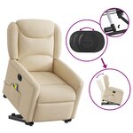 vidaXL Fauteuil inclinable de massage électrique Crème Tissu
