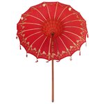 vidaXL Parasol balinais Rouge (180-190) x 260 cm Coton et bois massif