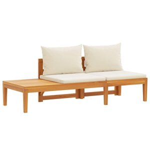 vidaXL Banc de jardin avec table et coussins Blanc crème Teck solide