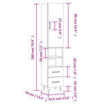 vidaXL Buffet haut Sonoma gris 34 5x34x180 cm Bois d'ingénierie