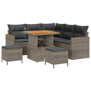 vidaXL Ensemble de Canapés de Jardin 8 Pièces avec Coussins Gris Poly Rattan Acacia