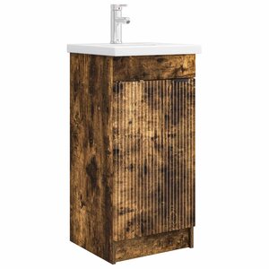 vidaXL Meuble de salle de bain avec évier Chêne fumé 42 x 40 x 84 5 cm