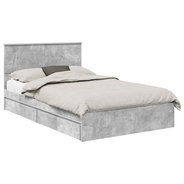 vidaXL Lit de Rangement Gris béton 135 x 190 cm Bois d'ingénierie