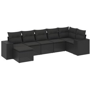 vidaXL Salon de jardin 7 Pièces avec coussins noir résine tressée