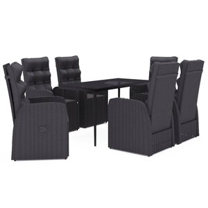 vidaXL Ensemble à manger de jardin avec coussins 7 Pièces Noir