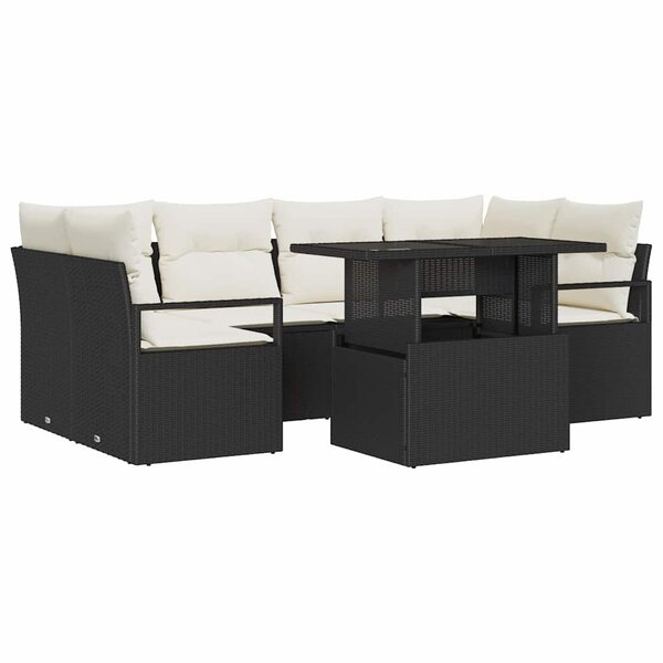 vidaXL Ensemble de canapé de jardin 7 Pièces Noir Poly rotin