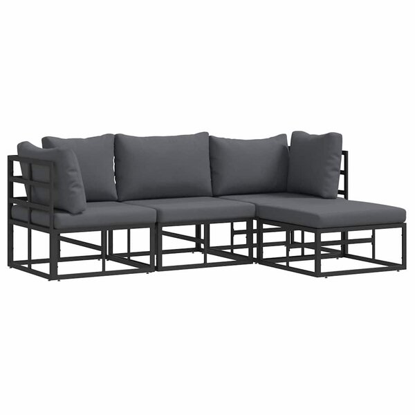 vidaXL Ensemble de canapé de jardin avec coussin 4 Pièces Noir Aluminium
