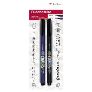 Feutre dessin et calligraphie pointe brush fudenosuke pack noir souple et dure tombow