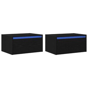 vidaXL Tables de chevet murales avec lumières LED 2 Pièces chêne noir