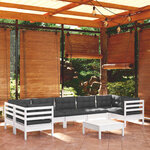 vidaXL Salon de jardin 8 Pièces avec coussins blanc bois de pin