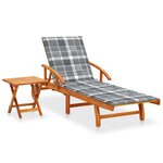vidaXL Chaise longue de jardin avec table et coussin Bois d'acacia