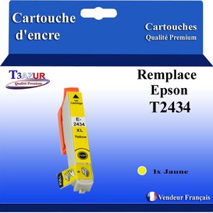 T3AZUR- Cartouche Compatible avec Epson 24XL 24 XL remplace Epson Expression Photo XP-850 XP-750 XP-950 XP-55 XP-860 XP-760 XP-960 XP-970 Jaune