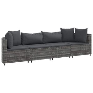 vidaXL Salon de jardin 4 Pièces avec coussins gris résine tressée