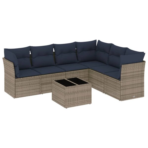 vidaXL Salon de jardin 7 Pièces avec coussins gris résine tressée