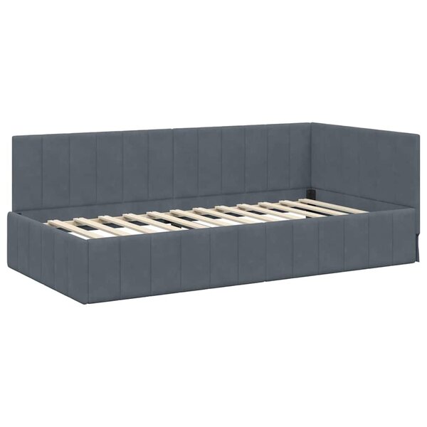 vidaXL Cadre de lit d'angle Gris foncé 90 x 200 cm Velours