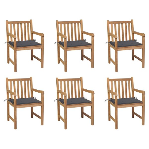 vidaXL Chaises de jardin lot de 6 et coussins anthracite Bois de teck