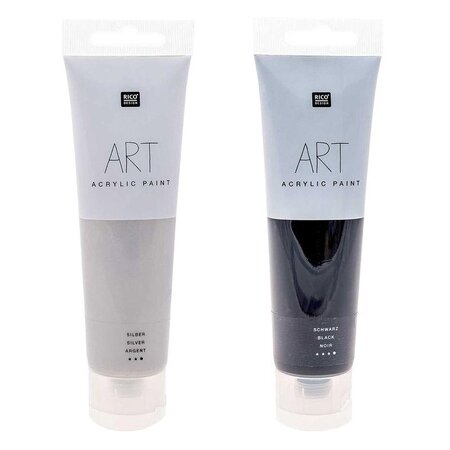2 tubes de peinture acrylique 100 ml - noir & argent