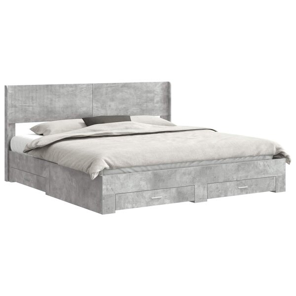 vidaXL Cadre de lit avec rangement et tête de lit Gris béton