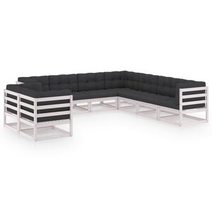 vidaXL Salon de jardin 9 Pièces avec coussins Blanc Bois de pin massif