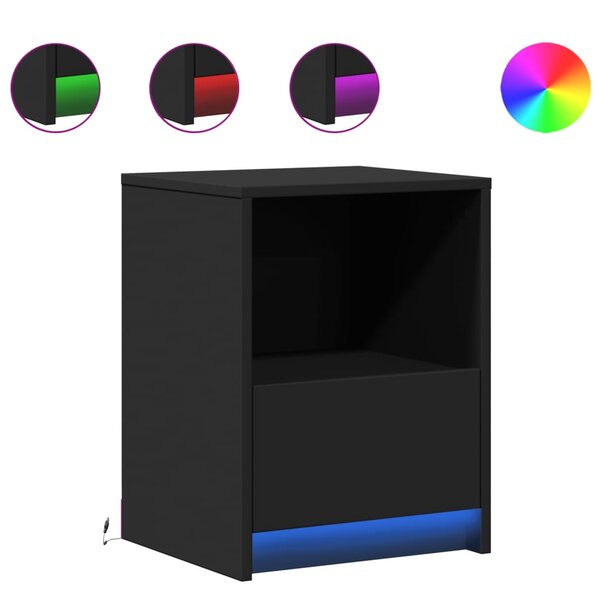 vidaXL Armoires de chevet et lumières LED 2 Pièces noir bois d'ingénierie