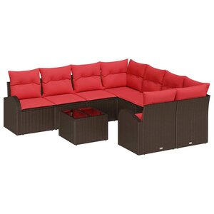 vidaXL Ensemble de Canapés 9 Pièces Marron et rouge Polyester