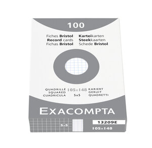 ETUI de 100 Fiches BRISTOL 105x148 mm 5X5 Blanc x 10 EXACOMPTA