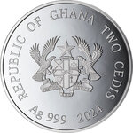 Monnaie en argent 2 cedis g 15.57 (1/2 oz) millésime 2024 lunar year ghana dragon