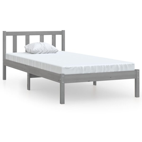 vidaXL Cadre de lit Gris Bois de pin massif 75x190 cm Petit simple
