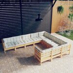 vidaXL Salon de jardin 10 Pièces avec coussins crème Bois de pin solide