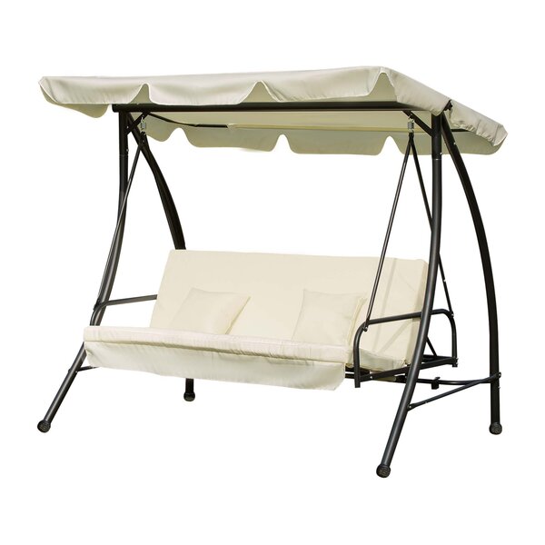 Balancelle de jardin convertible 3 places grand confort inclinaison toit réglable matelas et coussins fournis 2L x 1 25l x 1 7H m métal polyester noir et crème