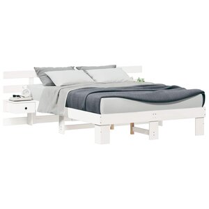 vidaXL Cadre de lit avec tête de lit Blanc 160 x 200 cm Pin massif