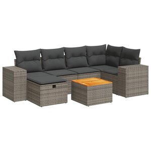 vidaXL Salon de jardin avec coussins 7 Pièces gris résine tressée