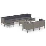 vidaXL Salon de jardin 11 Pièces avec coussins Résine tressée Gris