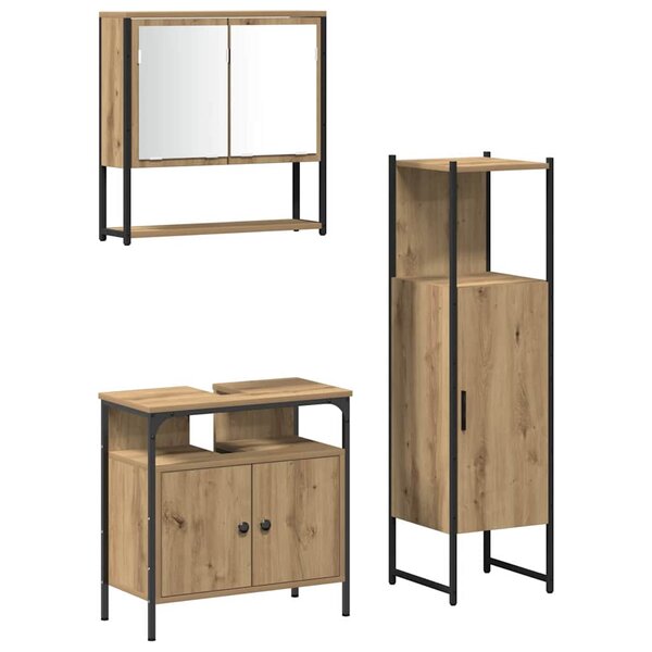vidaXL Ensemble de mobilier de salle de bain avec porte 3 Pièces Marron