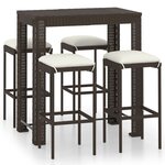 vidaXL Meuble de bar de jardin 5 Pièces et coussins Résine tressée Marron