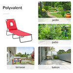 Bain de soleil pliable transat inclinable 4 positions chaise longue de lecture 3 coussins fournis rouge