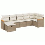 vidaXL Salon de jardin avec coussins 7 Pièces beige résine tressée