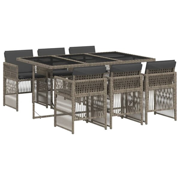vidaXL Ensemble à manger de jardin et coussins 7 Pièces gris rotin