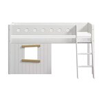 Flexa WHITE Lit mi-hauteur avec echelle inclinee 90 x 200 cm Facades cabane cadre chene Barriere de securite classique Blanc et chene