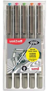 Etui de 5 Rollers encre liquide EYE UB157/5 Pte Moy. 0,7mm Assorti Fun UNI-BALL